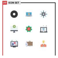 Mobile Interface Flat Color Set of 9 Pictograms of hardware devices network computers presentation Editable Vector Design Elements