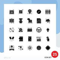 Universal Icon Symbols Group of 25 Modern Solid Glyphs of weapon gun idea bullet compass Editable Vector Design Elements