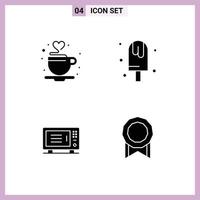 4 Thematic Vector Solid Glyphs and Editable Symbols of coffee electric tea ice machine Editable Vector Design Elements