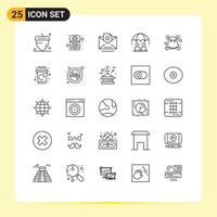 Mobile Interface Line Set of 25 Pictograms of poison dangerous draft risk management Editable Vector Design Elements