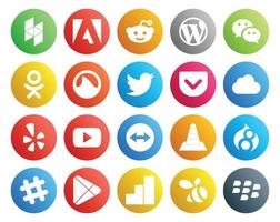 20 Social Media Icon Pack Including vlc video grooveshark youtube icloud vector