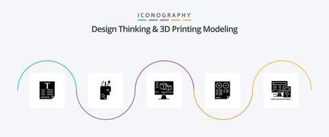 Design Thinking And D Printing Modeling Glyph 5 Icon Pack Including computer. plus. computer. document. pros vector