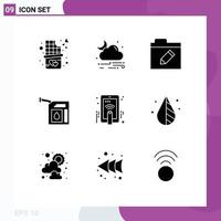 Set of 9 Vector Solid Glyphs on Grid for gesture hand touch folder hand petrol Editable Vector Design Elements