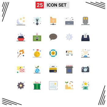 Mobile Interface Flat Color Set of 25 Pictograms of transportation railway folder back keyboard Editable Vector Design Elements