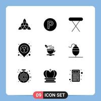 User Interface Pack of 9 Basic Solid Glyphs of bobber hot iron cup vodka Editable Vector Design Elements