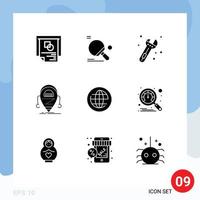 Modern Set of 9 Solid Glyphs and symbols such as earth robot ball droid android Editable Vector Design Elements