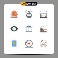 9 User Interface Flat Color Pack of modern Signs and Symbols of vision face gondola eye test Editable Vector Design Elements