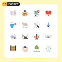 Mobile Interface Flat Color Set of 16 Pictograms of body romantic save love shield Editable Pack of Creative Vector Design Elements