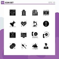 Modern Set of 16 Solid Glyphs Pictograph of environment marker architecture money cash Editable Vector Design Elements