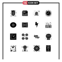 Mobile Interface Solid Glyph Set of 16 Pictograms of world siren news red emergency Editable Vector Design Elements