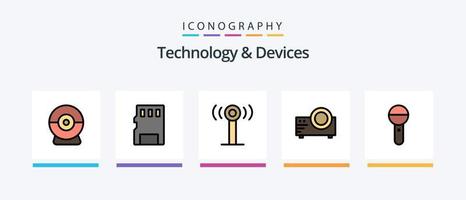 La línea de dispositivos llenó el paquete de 5 íconos, incluida la PC. computadora. teléfono. sonido. micrófono. diseño de iconos creativos vector