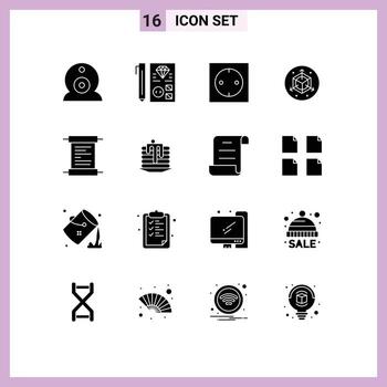 paquete de glifos sólidos de 16 símbolos universales de elementos de diseño vectorial editables a escala de diseño de aparatos de papel script vector
