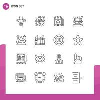 Group of 16 Outlines Signs and Symbols for land training marketing gym pen Editable Vector Design Elements