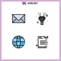 Modern Set of 4 Filledline Flat Colors Pictograph of communication globe email light graphy Editable Vector Design Elements