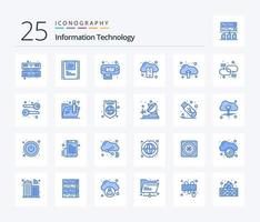 tecnología de la información 25 paquete de iconos de color azul que incluye cadena. datos. datos. nube. móvil vector