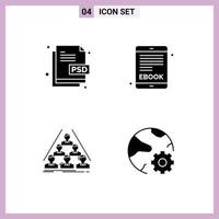 Mobile Interface Solid Glyph Set of 4 Pictograms of creative build file electronic book business Editable Vector Design Elements