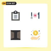 símbolos de iconos universales grupo de 4 iconos planos modernos de lista de verificación puerta cena fecha casa elementos de diseño vectorial editables vector