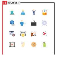 Modern Set of 16 Flat Colors Pictograph of body marketing computer globe thinking Editable Pack of Creative Vector Design Elements