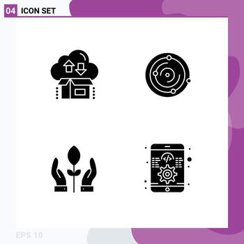 User Interface Pack of 4 Basic Solid Glyphs of box conservation package univers hand Editable Vector Design Elements