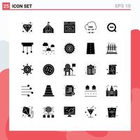 Group of 25 Modern Solid Glyphs Set for search development page develop cloud Editable Vector Design Elements