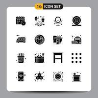 Group of 16 Modern Solid Glyphs Set for dinner transport wedding bus location Editable Vector Design Elements