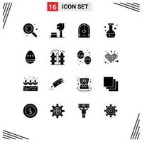 Group of 16 Modern Solid Glyphs Set for easter test celebration lab tube Editable Vector Design Elements