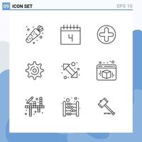 Modern Set of 9 Outlines and symbols such as right go sign arrow gear Editable Vector Design Elements