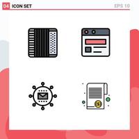 4 Thematic Vector Filledline Flat Colors and Editable Symbols of accordion media music web page promotion Editable Vector Design Elements
