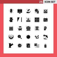 25 Universal Solid Glyphs Set for Web and Mobile Applications telephone help child waste management Editable Vector Design Elements