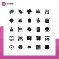 Pictogram Set of 25 Simple Solid Glyphs of market data cloud broker celebration Editable Vector Design Elements