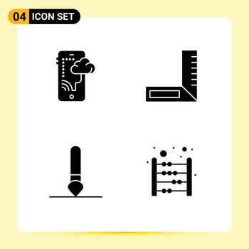 Set of 4 Vector Solid Glyphs on Grid for cloud paintbrush technology engineering calculating Editable Vector Design Elements