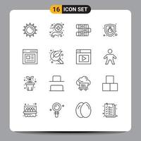 16 signos de contorno universal símbolos de contenido de usuario educación comunicación protección elementos de diseño vectorial editables vector