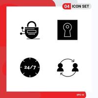 Set of 4 Modern UI Icons Symbols Signs for lock care passward safe help Editable Vector Design Elements