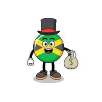 ilustración de mascota de bandera de jamaica hombre rico sosteniendo un saco de dinero vector