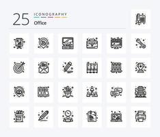 Office 25 Line icon pack including presentation. analytics. equipment. thing. case vector