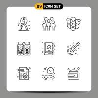 9 Thematic Vector Outlines and Editable Symbols of planet book atom mobile development Editable Vector Design Elements
