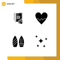 Pack of 4 Modern Solid Glyphs Signs and Symbols for Web Print Media such as note snowboard credit beat winter Editable Vector Design Elements