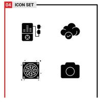 Group of 4 Solid Glyphs Signs and Symbols for music fan cloud technology camera Editable Vector Design Elements