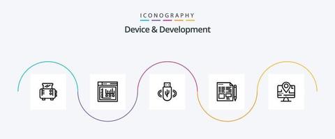 Device And Development Line 5 Icon Pack Including location. computer . share . education. text vector