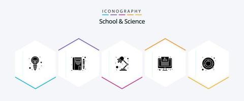 School And Science 25 Glyph icon pack including galaxy. lamp. formula. monitor vector