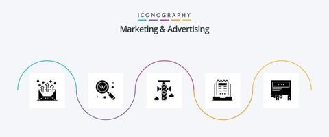 paquete de iconos de glifo 5 de marketing y publicidad que incluye boletín informativo. computadora portátil. SEO negocio. comunicación vector