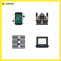 4 Thematic Vector Filledline Flat Colors and Editable Symbols of app pray phone masjid datacenter Editable Vector Design Elements