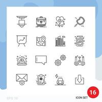 Universal Icon Symbols Group of 16 Modern Outlines of performance praying management pray party Editable Vector Design Elements