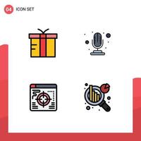 Pack of 4 creative Filledline Flat Colors of box target global record data analytics Editable Vector Design Elements