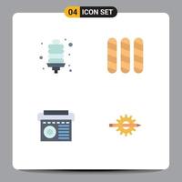 Set of 4 Vector Flat Icons on Grid for bulb music energy loaf content Editable Vector Design Elements