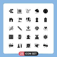 Modern Set of 25 Solid Glyphs Pictograph of avatar weather form snow plant Editable Vector Design Elements