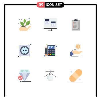 Mobile Interface Flat Color Set of 9 Pictograms of accounting hardware development computer presentation Editable Vector Design Elements