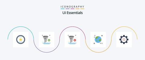 Ui Essentials Flat 5 Icon Pack Including global. browser. design. trash. filter vector