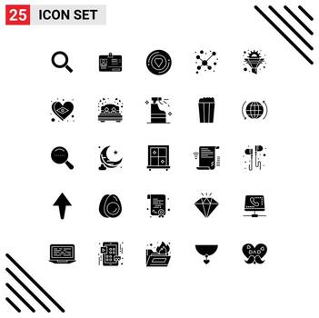 Group of 25 Modern Solid Glyphs Set for funnel cog design science atom Editable Vector Design Elements