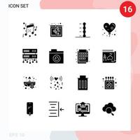 Pictogram Set of 16 Simple Solid Glyphs of cloud shared server auto database server heart Editable Vector Design Elements